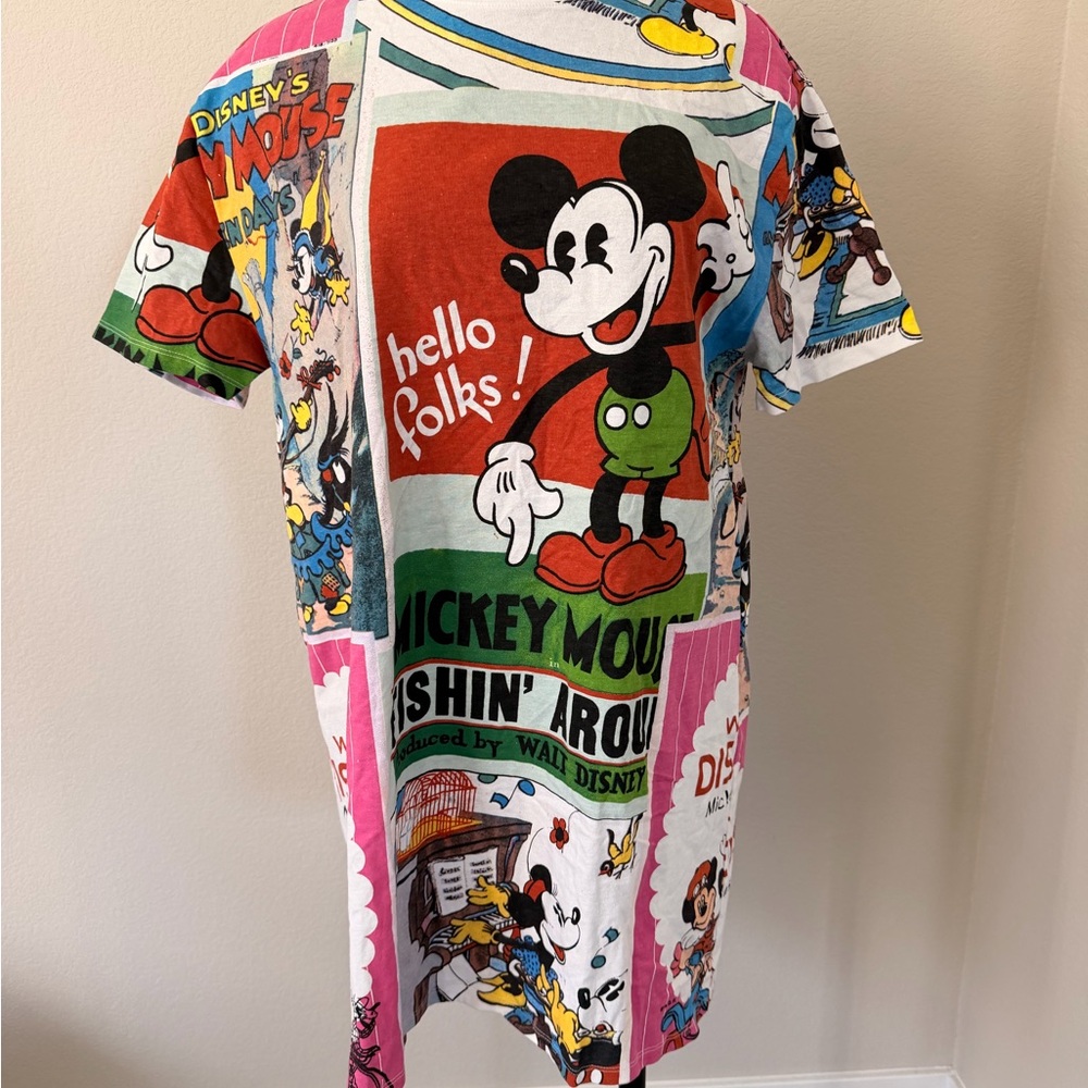 Disney Mickey Mouse Comic Strip T-Shirt Dress - Red, Green, Pink